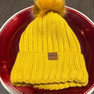 Brand New MSDC Women’s Knit Mustard Yellow Beanie featuring a Playful Pom-Pom
